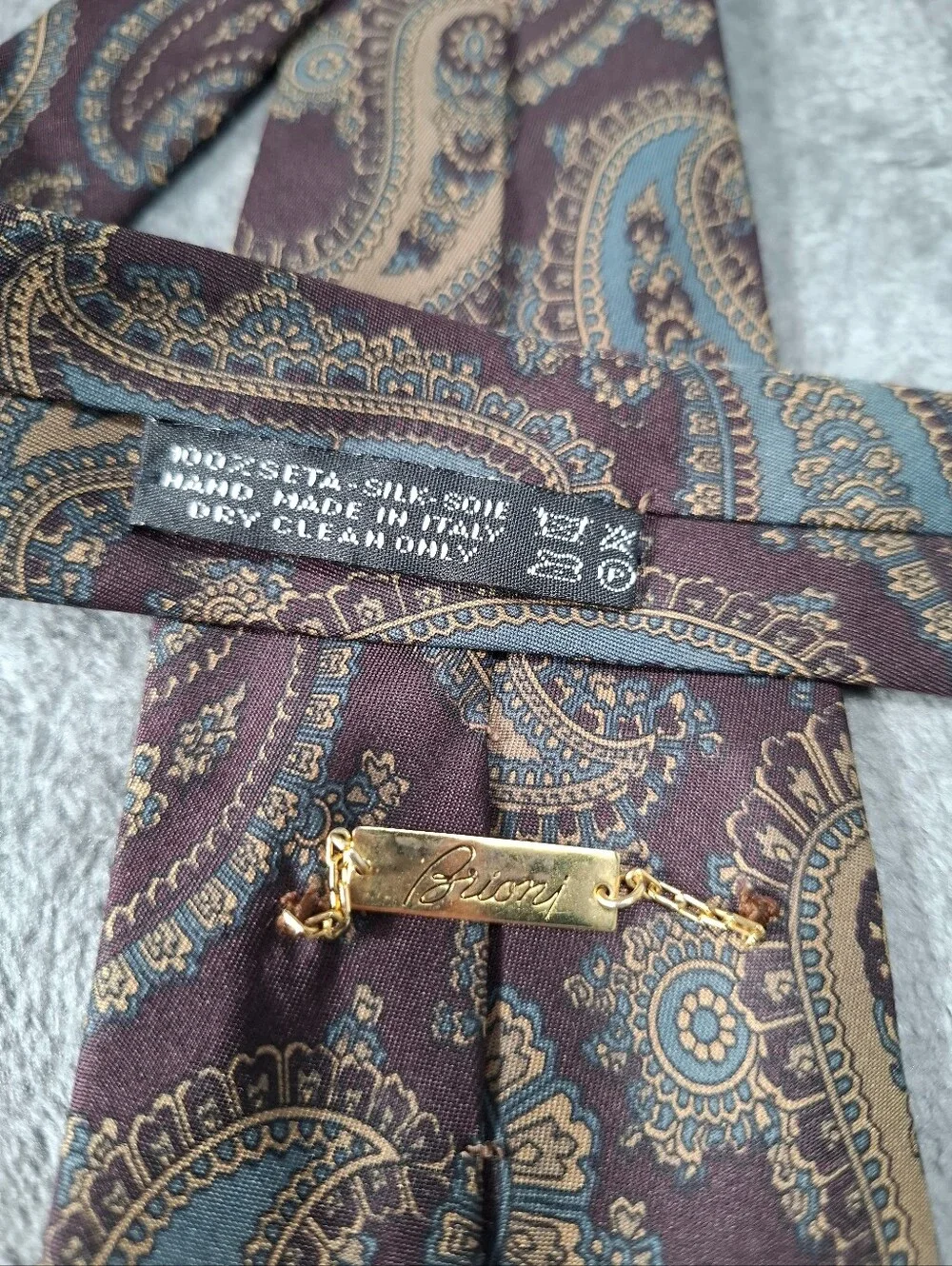 Brioni Italy 100% Silk Tie Burgundy Teal Paisley Men's Luxury Necktie Classic